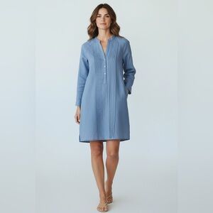 J. Jill Pleated Button Front Chambray Tunic Dress Size Medium